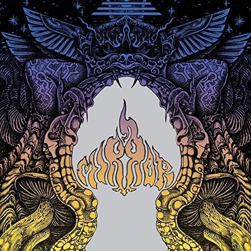 A symmetrical, fantastical illustration with wings, creatures, and a flame in the center.