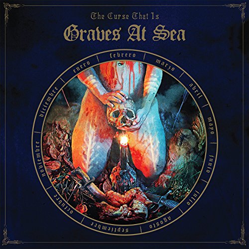 Album cover with dark blue background, circular artwork, and gold text "Graves At Sea".