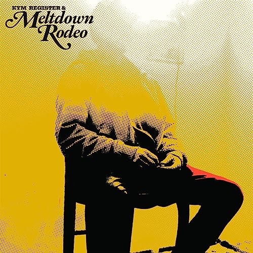 Yellow album cover with halftone portrait of a person on a chair.