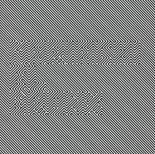 Black and white optical illusion of a skull formed by parallel lines.