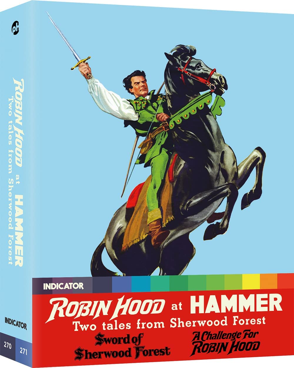 "Blu-ray box featuring Robin Hood on horseback, holding a sword, against a blue background."