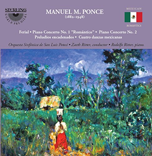 CD cover for Manuel M. Ponce piano concertos with landscape painting.