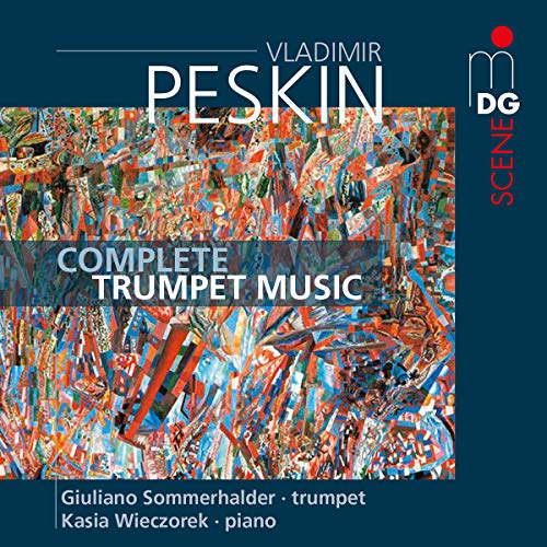 CD cover for "Complete Trumpet Music" by Peskin, with abstract art.