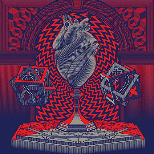 "Album cover art featuring a stylized heart on a pedestal with playing cards."