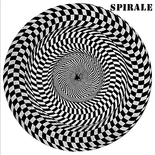 Black and white checkered spiral pattern on a circular vinyl record cover.