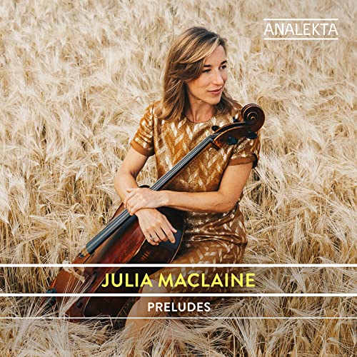 Woman with cello in a wheat field, album cover for Julia Maclaine.