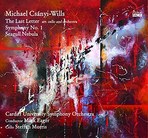 CD cover with abstract red and white paint splatters, orchestral details.