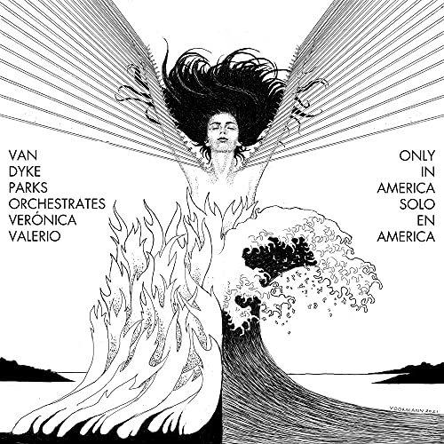 Black and white album cover with a woman, waves, and flames illustration.