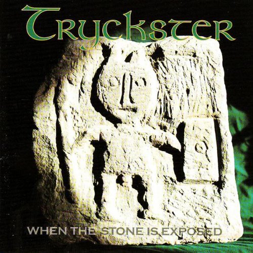 CD cover: weathered stone block with carved symbols and band name.