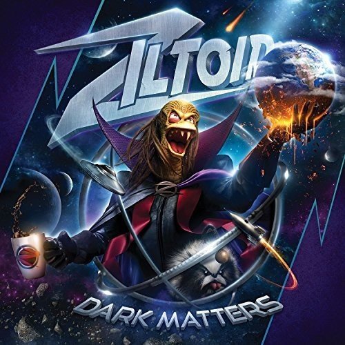 "Album cover featuring a fantastical creature holding a mug and a planet, with 'ZILTOID DARK MATTERS' text."