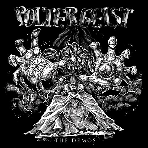Black and white album cover for āPoltergeist - The Demosā with monster illustration.