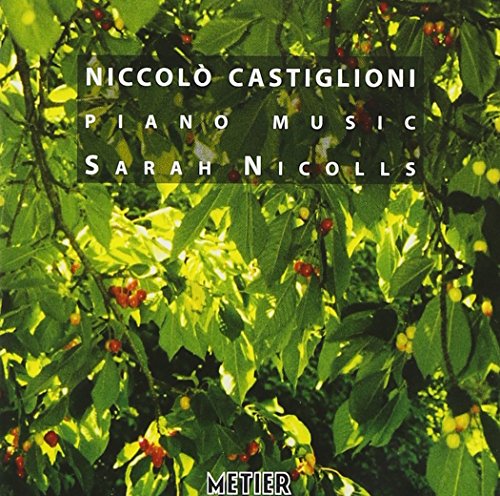 CD cover with green leaves and red berries, featuring white text "Niccolò Castiglioni Piano Music Sarah Nicolls".