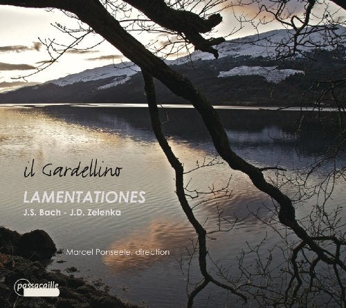 CD cover: snowy mountains and lake behind text “Lamentations” by Bach/Zelenka.