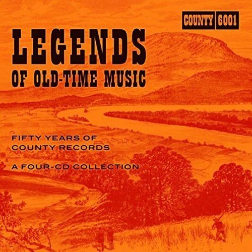 "Orange-toned CD cover with 'Legends of Old-Time Music' and rural landscape illustration."
