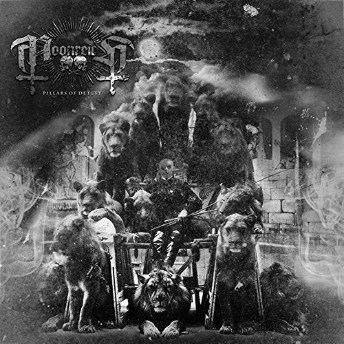 Black and white album cover with a man surrounded by animals.