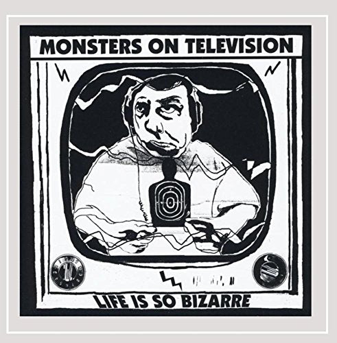 Black and white CD cover with a man watching television, text reads "Monsters on Television.