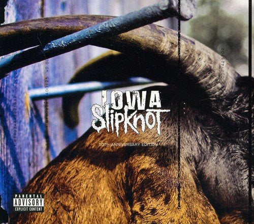 The alt text for the image is: "Slipknot's 'Iowa' album cover featuring a ram's head with large horns."