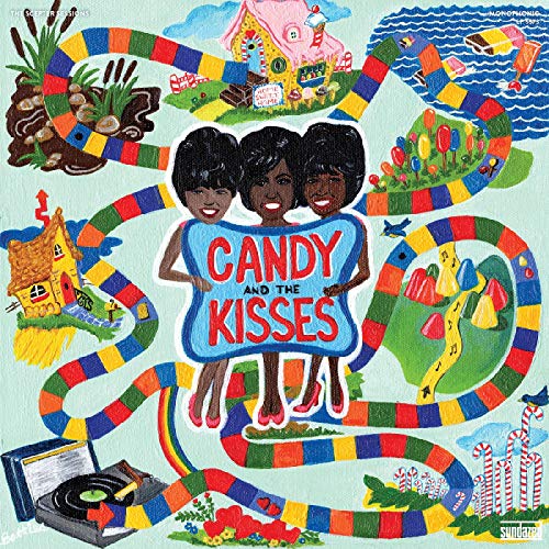 Album cover for Candy And The Kisses, featuring three singers and colorful artwork.