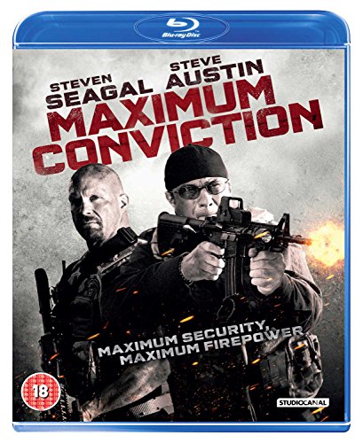 Blu-ray cover for "Maximum Conviction" featuring two men with firearms.