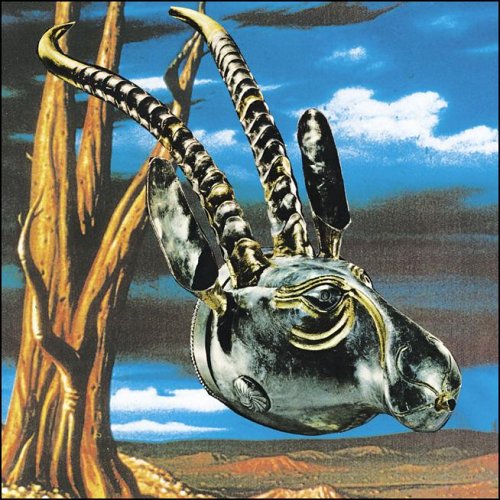 Surrealist album cover featuring a leopard-antelope hybrid against a sky.