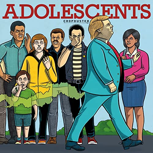 Album cover for Adolescents’ “Cropduster” featuring illustrated figures in shock.