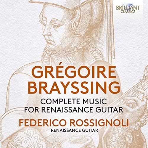 CD cover: Renaissance portrait with text “Grégoire Brayssing” and guitar.