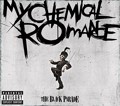 "Album cover with a skeleton in uniform, 'My Chemical Romance - The Black Parade'."