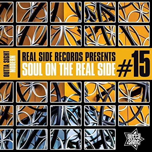 CD cover with abstract orange and blue geometric patterns, text “Soul On The Real Side #15”.