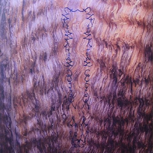 A close-up of a vinyl record with a purple and brown textured cover.