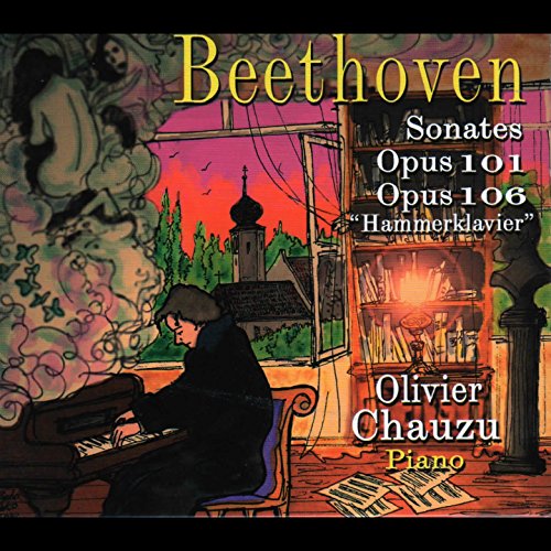 CD cover featuring a pianist at a window overlooking a village.