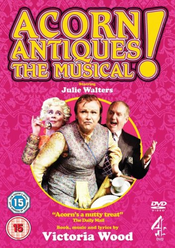 DVD cover for "Acorn Antiques - The Musical" featuring three actors against a pink background.