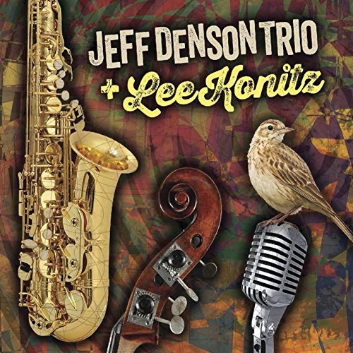 CD cover featuring a saxophone, bird, violin scroll, and microphone.