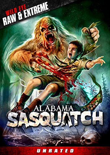DVD cover for "Alabama Sasquatch" featuring a large, monstrous Sasquatch and a screaming man.