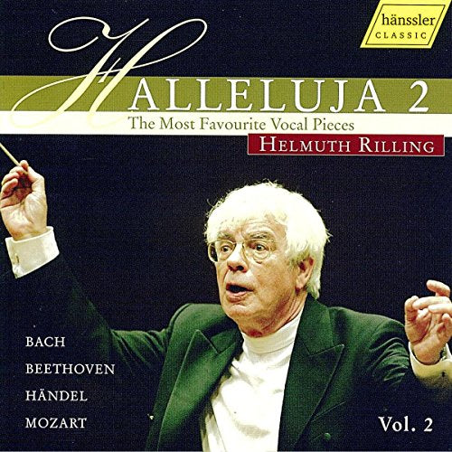 CD cover featuring a conductor, Helmuth Rilling, with raised arms and a baton.