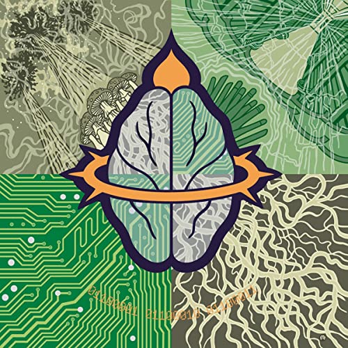 CD cover with a stylized brain illustration in four color quadrants.