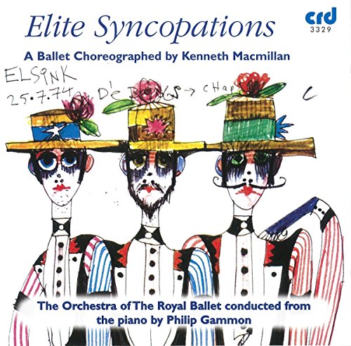 "Album cover with three drawn figures wearing hats, white background, blue text."