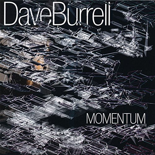 Album cover for "Momentum" by Dave Burrell, featuring abstract silver shapes on a black background.