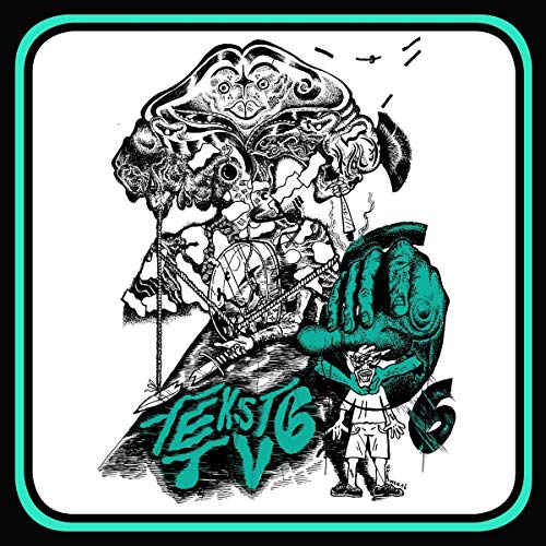 A CD cover featuring a black and teal illustration with a person and abstract shapes.
