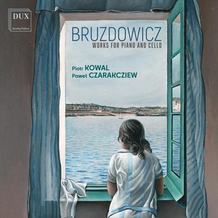 CD cover: window view with a girl, text “Bruzdowicz: Works for Piano and Cello”.