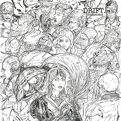 Black and white vinyl album cover with diverse character illustrations and "Drift Symbiosis" text.