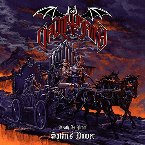 Dark album cover depicting a demonic chariot pulled by horses.