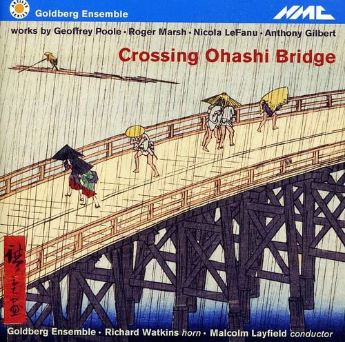 CD cover: people with umbrellas on a long, wooden bridge.