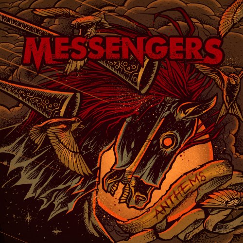 CD cover for “Messengers - Anthems” with a horse head and birds.