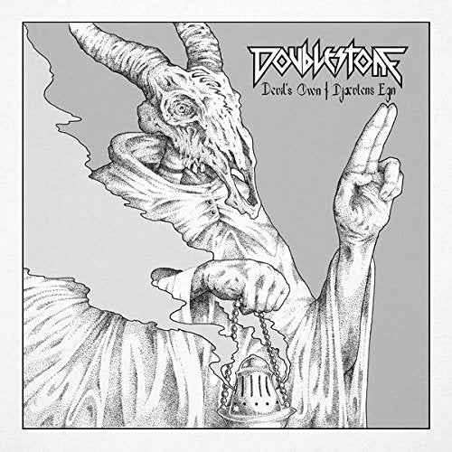 Doublestone album cover: a detailed, grayscale drawing of a demonic skull.