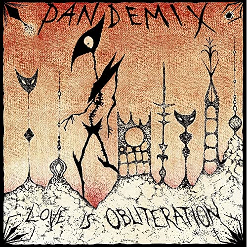 Dark, textured album cover with stylized black figures on a red background.