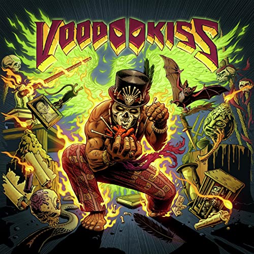 Voodoo Kiss CD cover: skeleton in top hat with voodoo objects.