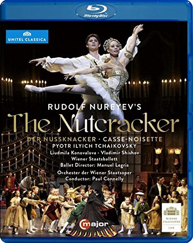 "Blu-ray case cover featuring ballet dancers and title 'The Nutcracker' in gold lettering."