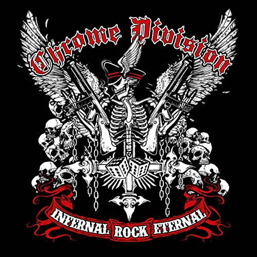 Chrome Division album cover: skeletal figure with wings, skulls, and crossed bones.