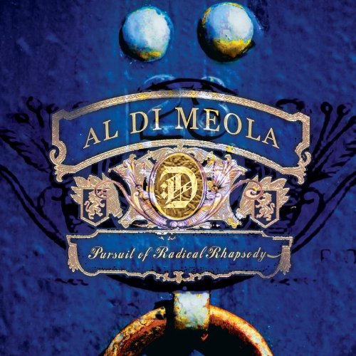 "CD cover with ornate metal plate and 'Al Di Meola - Pursuit of Radical Rhapsody' text."