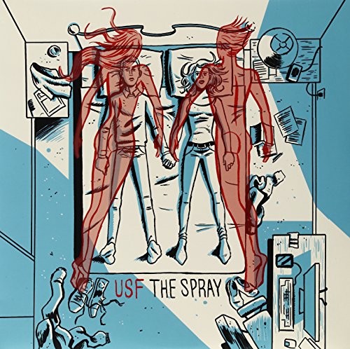 Illustration of two figures in bed, with red outlines and scattered objects.